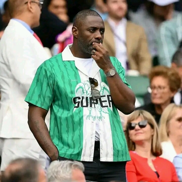 Idris Elba Wearing 1996 Custom Super Eagles Jersey